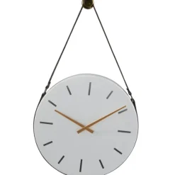 Clocks-Kirkland's Home Industrial Leather Strap Hanging Wall Clock White