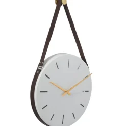 Clocks-Kirkland's Home Industrial Leather Strap Hanging Wall Clock White