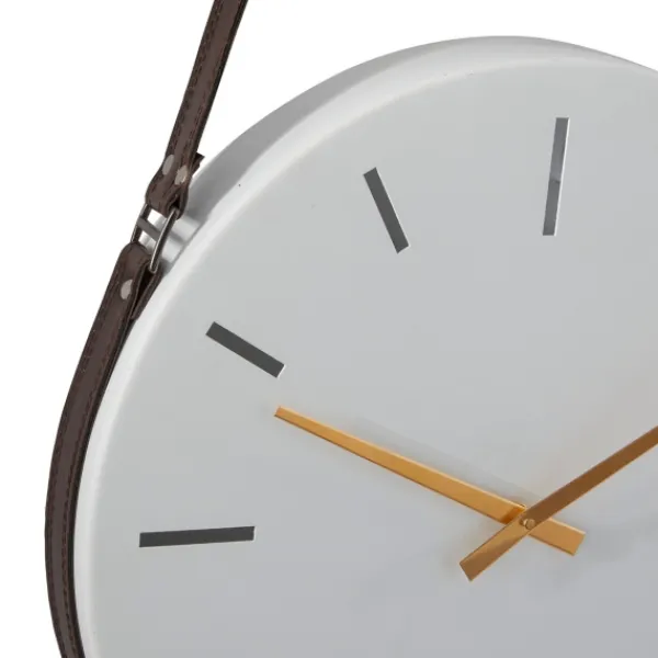 Clocks-Kirkland's Home Industrial Leather Strap Hanging Wall Clock White