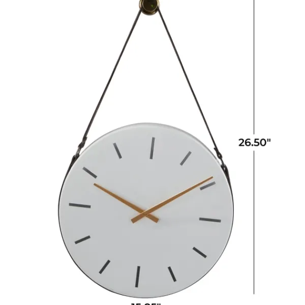 Clocks-Kirkland's Home Industrial Leather Strap Hanging Wall Clock White