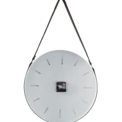 Clocks-Kirkland's Home Industrial Leather Strap Hanging Wall Clock White