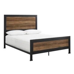 Beds & Headboards-Kirkland's Home Industrial Rustic Oak Queen Bed With Metal Frame Brown