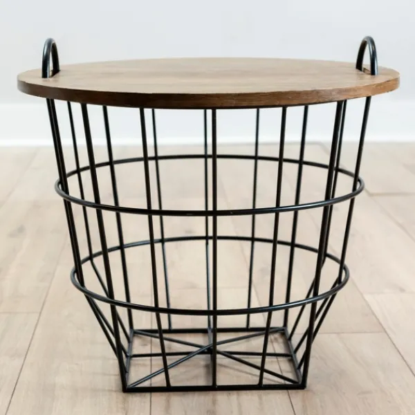 Accent & End Tables-Kirkland's Home Industrial Wire And Wood Basket Side Table Black