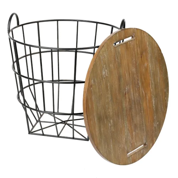 Accent & End Tables-Kirkland's Home Industrial Wire And Wood Basket Side Table Black