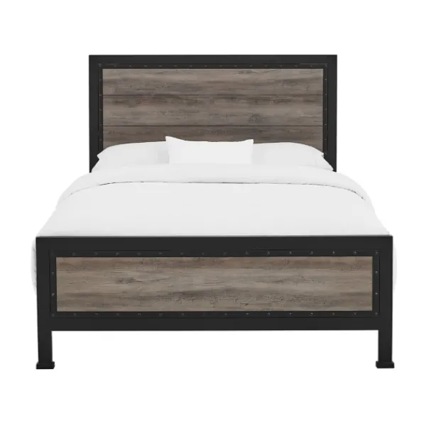 Beds & Headboards-Kirkland's Home Industrial Wood Queen Bed With Metal Frame Brown