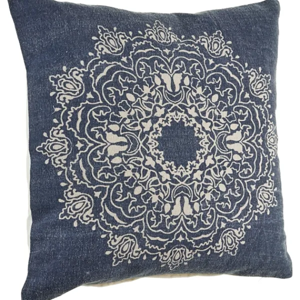 Pillows-Kirkland's Home Intricate Medallion Navy And Cream Pillow Blue/White