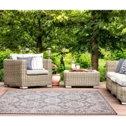 Outdoor Rugs-Kirkland's Home Irene Gray Daffodil Outdoor Area Rug, 6X9 Gray/White