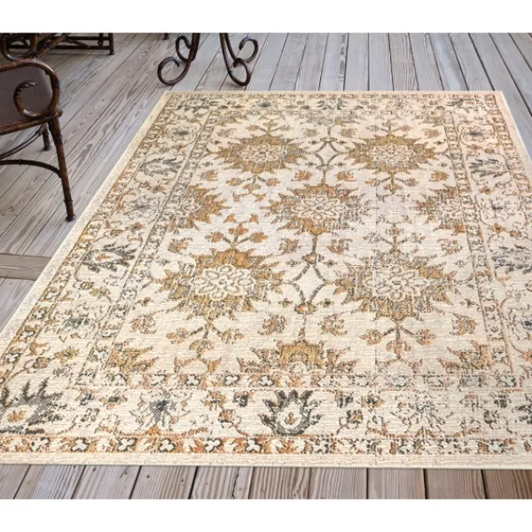 Outdoor Rugs-Kirkland's Home Irene Yellow Daffodil Outdoor Area Rug, 4X7 Ivory/Yellow