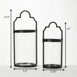 Lanterns-Kirkland's Home Iron And Glass Svelte Lanterns, Set Of 2 Black