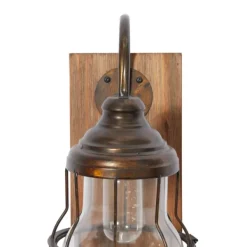 Sconces-Kirkland's Home Iron Glass Incased Wood Back Led Wall Sconce