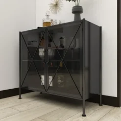 Cabinets & Sideboards-Kirkland's Home Iron X-Panel Cabinet Black