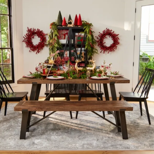 Dining Chairs-Kirkland's Home Ivan Wood And Metal Dining Bench Brown
