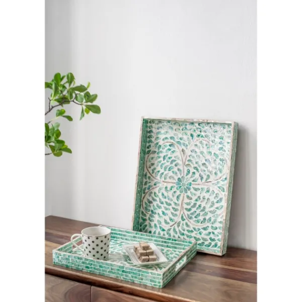 Decorative Trays-Kirkland's Home Ivory And Clover Mosaic Capiz Shell Tray, 17 In. Green/Ivory
