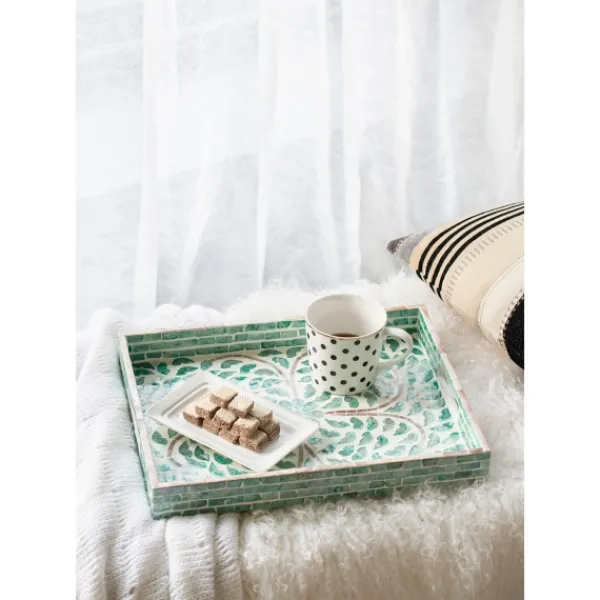 Decorative Trays-Kirkland's Home Ivory And Clover Mosaic Capiz Shell Tray, 17 In. Green/Ivory