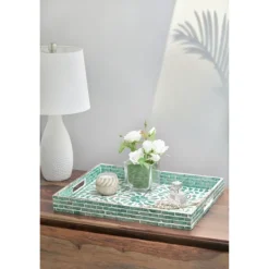 Decorative Trays-Kirkland's Home Ivory And Clover Mosaic Capiz Shell Tray, 17 In. Green/Ivory