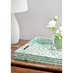 Decorative Trays-Kirkland's Home Ivory And Clover Mosaic Capiz Shell Tray, 17 In. Green/Ivory