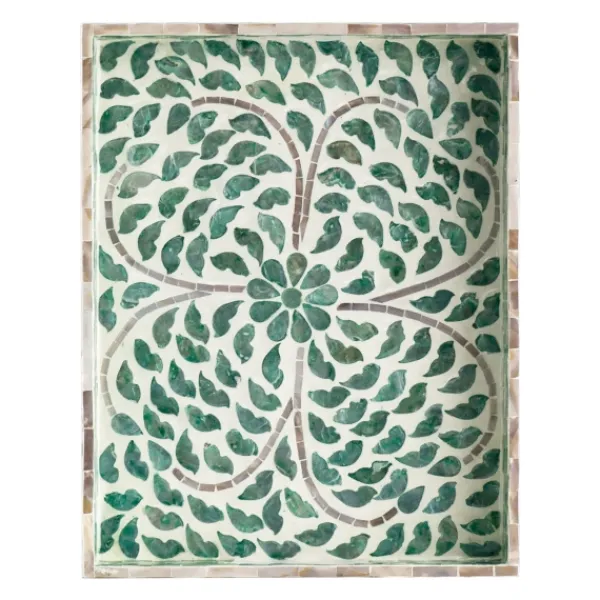 Decorative Trays-Kirkland's Home Ivory And Clover Mosaic Capiz Shell Tray, 15 In. Green/Ivory