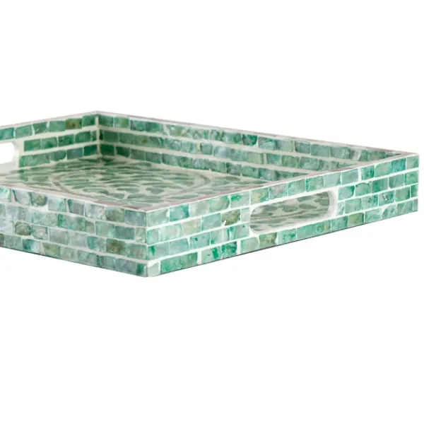 Decorative Trays-Kirkland's Home Ivory And Clover Mosaic Capiz Shell Tray, 15 In. Green/Ivory