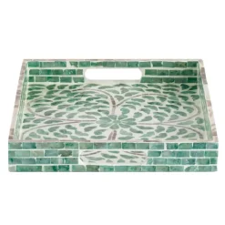 Decorative Trays-Kirkland's Home Ivory And Clover Mosaic Capiz Shell Tray, 15 In. Green/Ivory