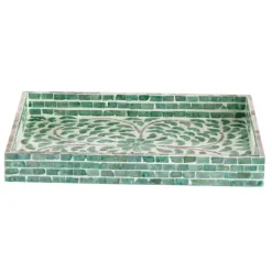 Decorative Trays-Kirkland's Home Ivory And Clover Mosaic Capiz Shell Tray, 15 In. Green/Ivory