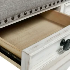Coffee Tables-Kirkland's Home Ivory And Gray Upholstered Square Coffee Table Ivory/Gray