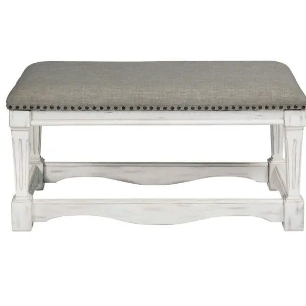 Benches & Ottomans-Kirkland's Home Ivory And Gray Wooden Upholstered Bench Ivory/Gray