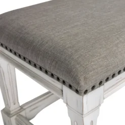 Benches & Ottomans-Kirkland's Home Ivory And Gray Wooden Upholstered Bench Ivory/Gray