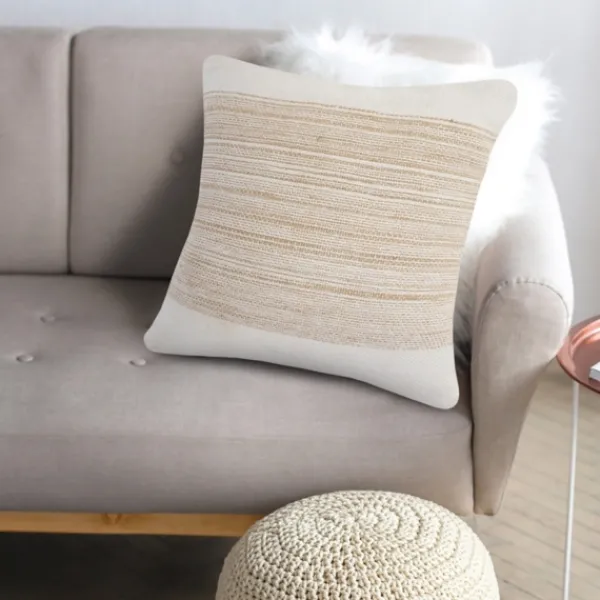 Pillows-Kirkland's Home Ivory Border Natural Close Woven Jute Pillow Ivory/Tan