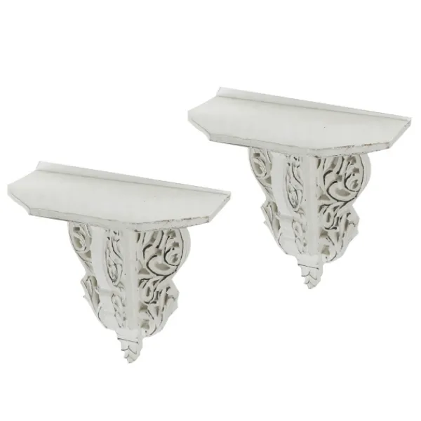 Shelves-Kirkland's Home Ivory Distressed Carved 2-Pc. Wall Shelf Set