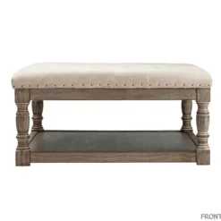 Benches & Ottomans-Kirkland's Home Ivory Linen Low Base Tufted Ottoman White