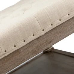 Benches & Ottomans-Kirkland's Home Ivory Linen Low Base Tufted Ottoman White