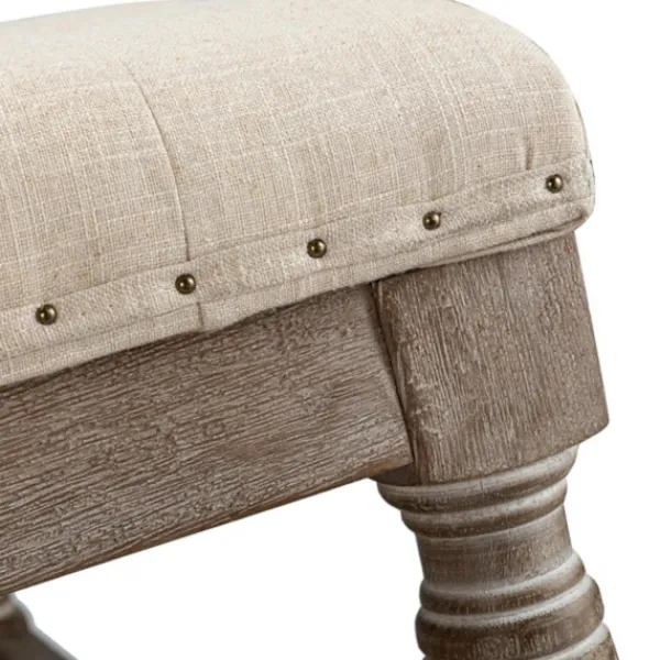 Benches & Ottomans-Kirkland's Home Ivory Linen Low Base Tufted Ottoman White