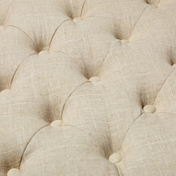 Benches & Ottomans-Kirkland's Home Ivory Linen Low Base Tufted Ottoman White