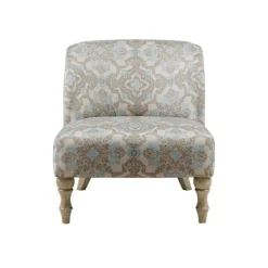 Accent Chairs-Kirkland's Home Ivory Medallion Wide Frame Slipper Accent Chair White/Blue/Brown