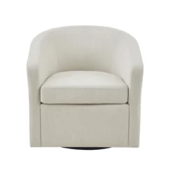 Accent Chairs-Kirkland's Home Ivory Upholstered Low Back Swivel Accent Chair White