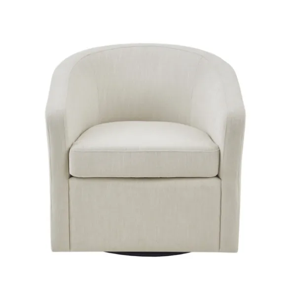 Accent Chairs-Kirkland's Home Ivory Upholstered Low Back Swivel Accent Chair White