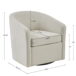 Accent Chairs-Kirkland's Home Ivory Upholstered Low Back Swivel Accent Chair White
