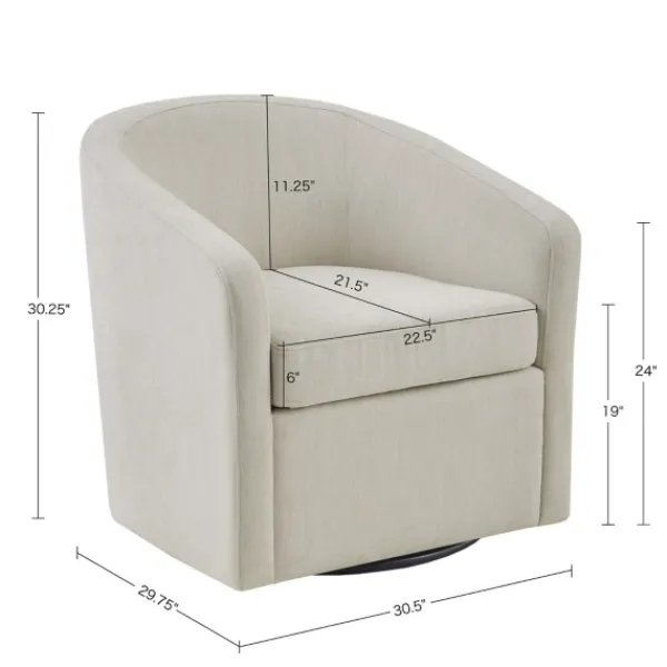 Accent Chairs-Kirkland's Home Ivory Upholstered Low Back Swivel Accent Chair White