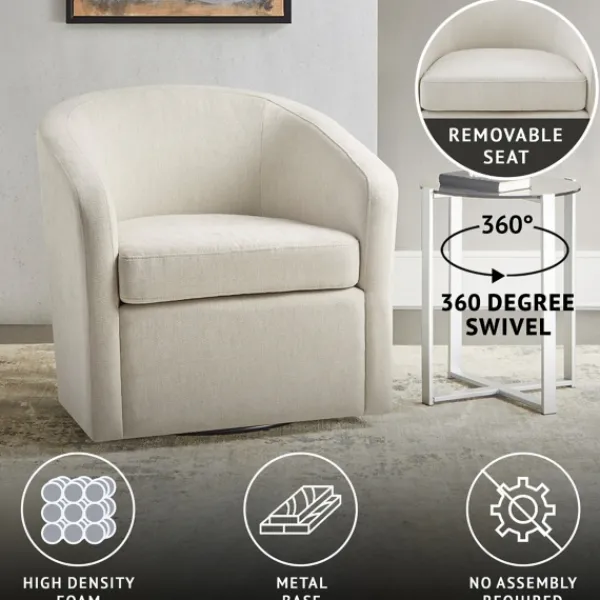 Accent Chairs-Kirkland's Home Ivory Upholstered Low Back Swivel Accent Chair White