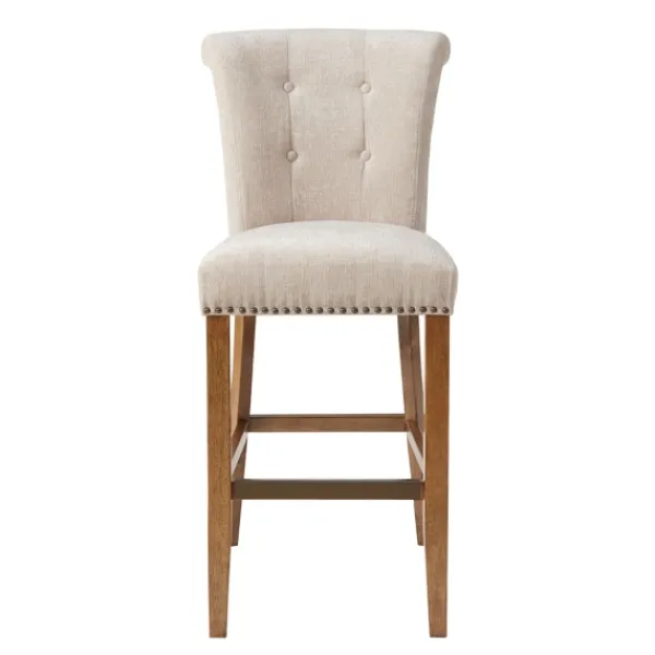 Bar Stools & Counter Height Stools-Kirkland's Home Ivory Wesley Tufted Bar Stool With Nailhead Trim White