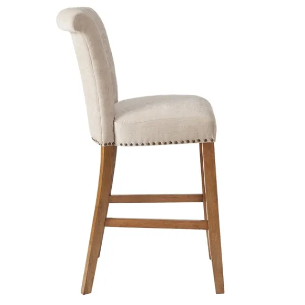 Bar Stools & Counter Height Stools-Kirkland's Home Ivory Wesley Tufted Bar Stool With Nailhead Trim White
