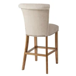 Bar Stools & Counter Height Stools-Kirkland's Home Ivory Wesley Tufted Bar Stool With Nailhead Trim White