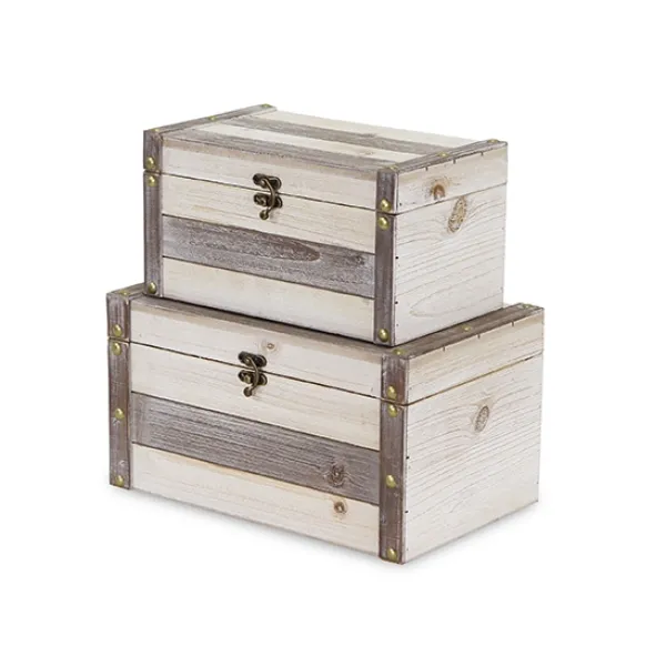Baskets & Boxes-Kirkland's Home Ivory Wood And Metal Boxes, Set Of 2 Ivory/Gray