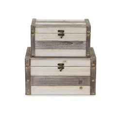Baskets & Boxes-Kirkland's Home Ivory Wood And Metal Boxes, Set Of 2 Ivory/Gray