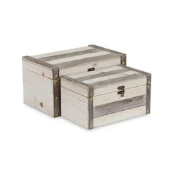 Baskets & Boxes-Kirkland's Home Ivory Wood And Metal Boxes, Set Of 2 Ivory/Gray