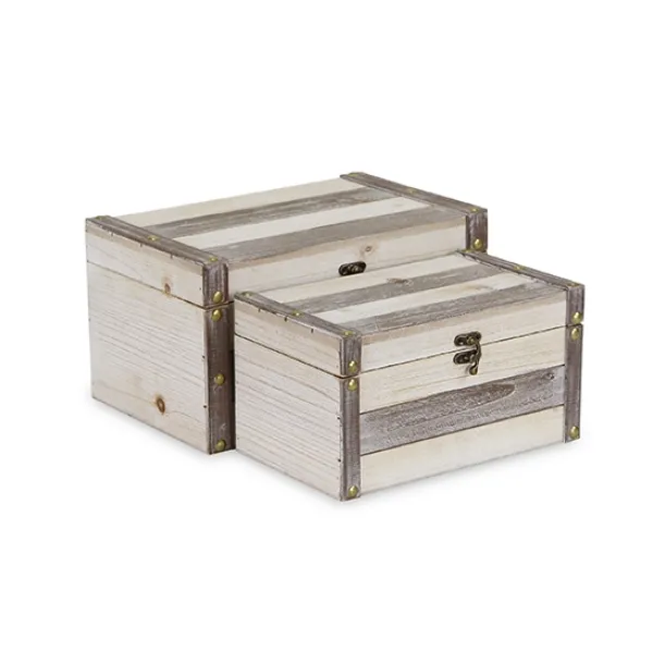 Baskets & Boxes-Kirkland's Home Ivory Wood And Metal Boxes, Set Of 2 Ivory/Gray