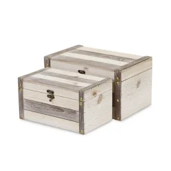 Baskets & Boxes-Kirkland's Home Ivory Wood And Metal Boxes, Set Of 2 Ivory/Gray