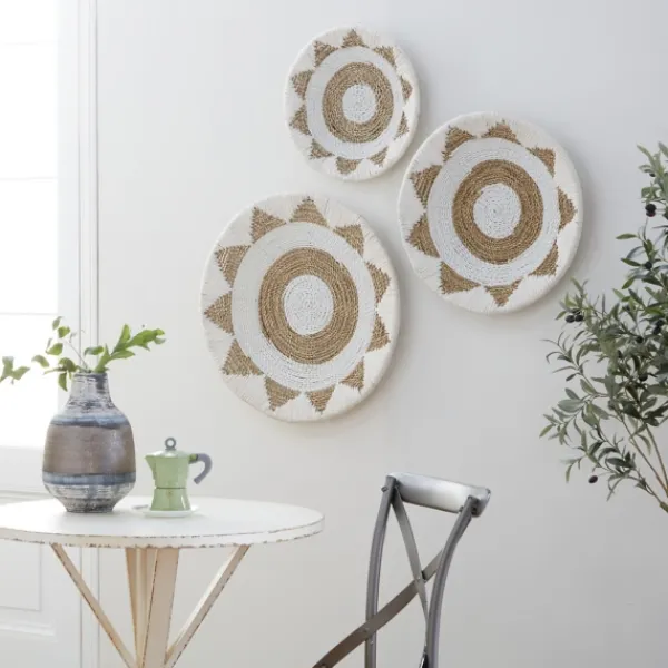 Wall Plaques-Kirkland's Home Ivory Woven Cotton Round 3-Pc. Wall Decoration White/Tan