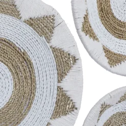 Wall Plaques-Kirkland's Home Ivory Woven Cotton Round 3-Pc. Wall Decoration White/Tan