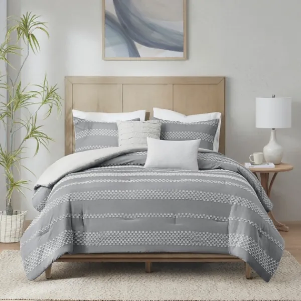 Comforters-Kirkland's Home Jacquard 5-Pc. Full/Queen Comforter Set Gray